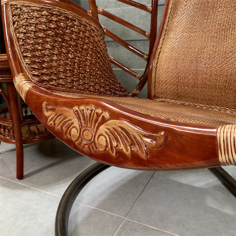Natural Rattan Hanging Egg Chair with Stand, Mahogany Brown Swing Seat