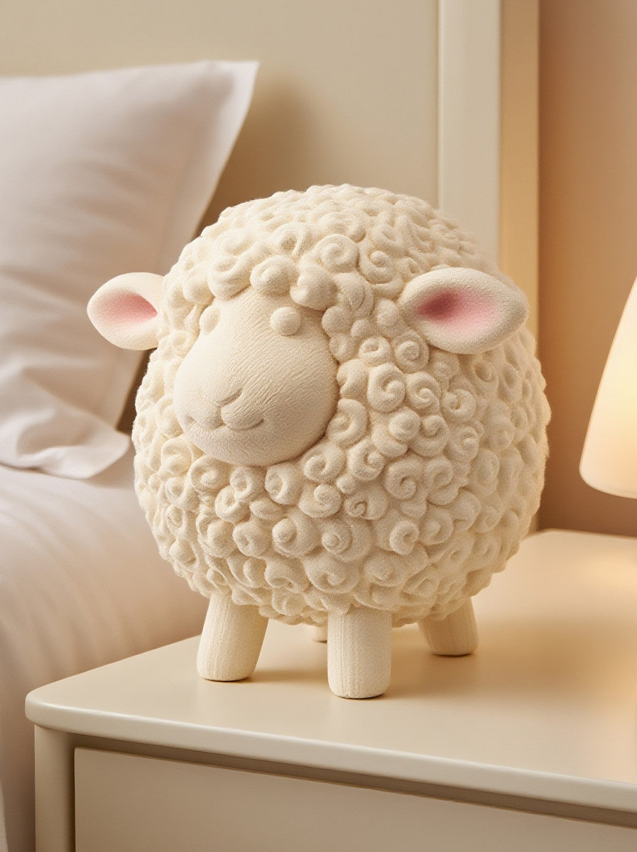 Cute Sheep Tabletop Figurine, Modern Farmhouse Decorative Animal Statue for Living Room, Bedroom, Nursery, Entryway Shelf and Office Desk, Cream White
