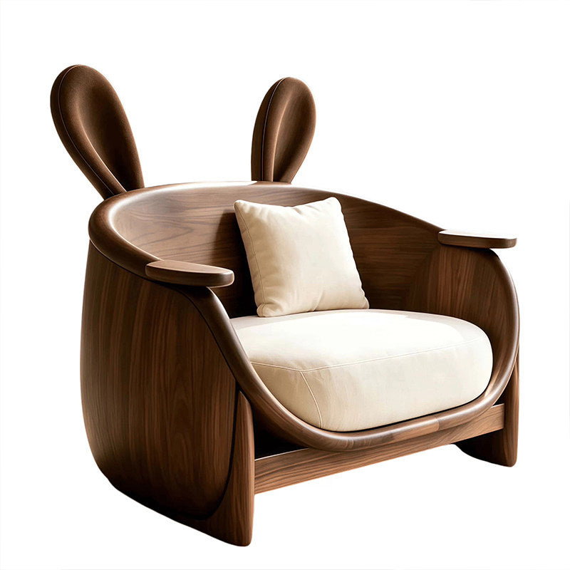 Rabbit Ear Accent Chair with Ash Wood Frame and White Cushion