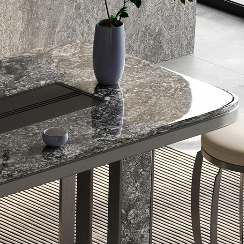 Black Marble-Look Dining Table with Side Storage Cabinet