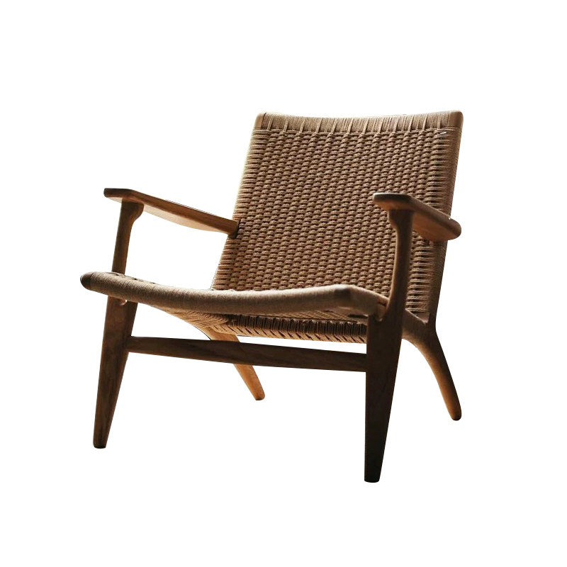 Woven Lounge Chair with Solid Wood Frame, Low Profile Accent Armchair with Handwoven Cord Seat and Back, Natural Brown Leisure Chair for Living Room, Bedroom, Reading Nook, Balcony, and Lounge