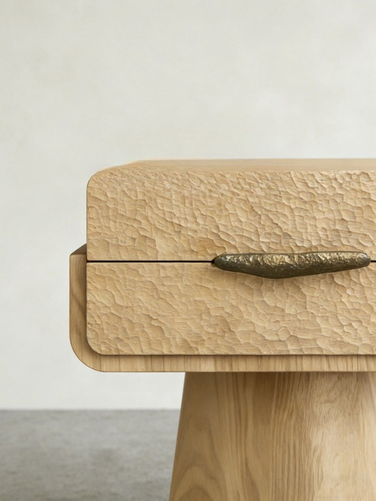 Natural Wood Nightstand with Drawer, Modern Bedside Table, Japandi End Table, Small Bedroom Side Table, Sculptural Pedestal Nightstand for Living Room and Small Spaces