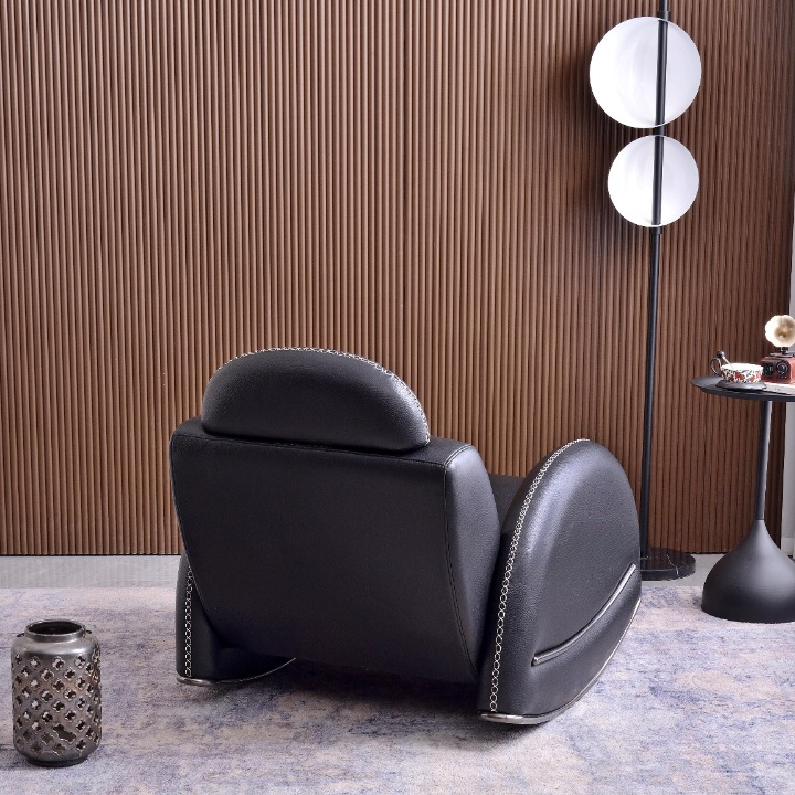 Black Leather Recliner Accent Chair with Extendable Footrest, Upholstered Lounge Chair for Living Room, Bedroom, Office, Home Theater and Reading Room