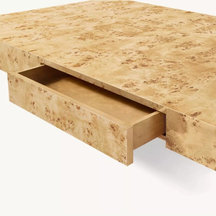 Burl Wood Writing Desk, Rectangular Home Office Desk with Single Drawer for Study Room, Bedroom, Villa, Executive Office, Natural Finish