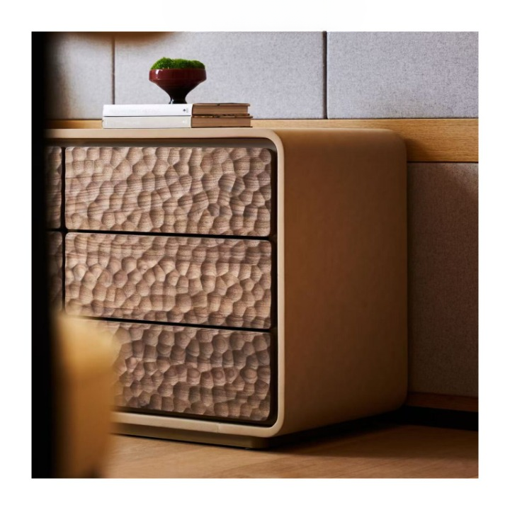 Solid Wood 9 Drawer Dresser, Textured Hammered Front Storage Cabinet, Wabi Sabi Low Chest of Drawers for Bedroom, Living Room, Entryway or Hallway