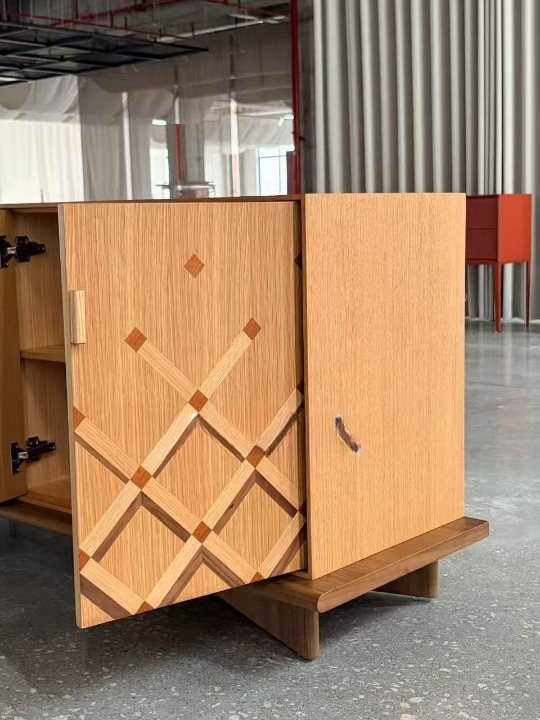 Wood Veneer Sideboard Cabinet, Geometric Diamond Pattern Buffet Cabinet, Modern Credenza Storage Cabinet for Dining Room, Living Room, Entryway, Hallway, Kitchen, and Console Decor