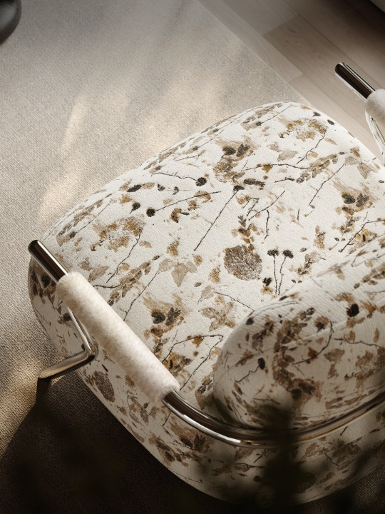 Floral Chenille Accent Chair with Metal Arms, Cream and Brown
