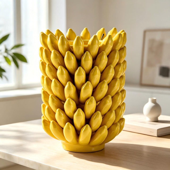 Yellow Banana Ceramic Vase Planter, Fruit-Shaped Decorative Flower Pot Cachepot, Glossy Sculptural Tabletop Accent for Living Room, Bedroom, Entryway, Hotel and Display Spaces