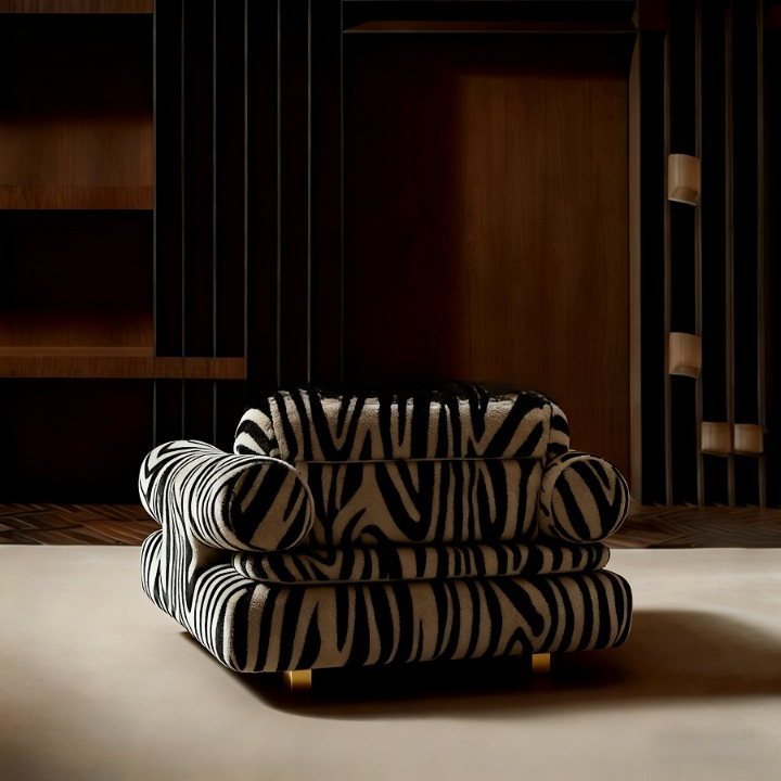 Zebra Print Accent Chair, Upholstered Oversized Single Sofa Chair with Rolled Arms, Animal Pattern Lounge Chair for Living Room, Bedroom, Hotel Lobby, Farmhouse, Reception