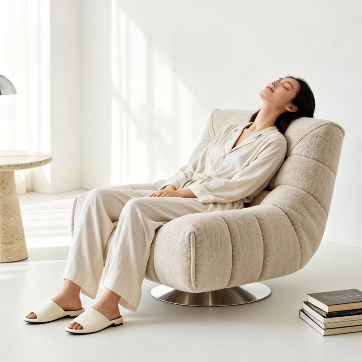Swivel Accent Chair, Warm White Chenille Lounge Chair with 360 Degree Rotating Base for Living Room, Bedroom, Nursery and Reading Corner