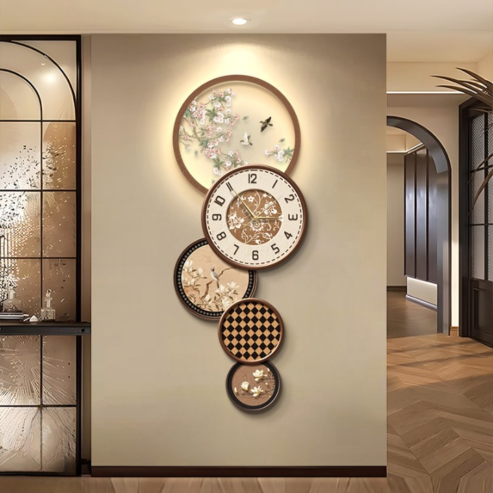 Modern Decorative Wall Clock 16 x 39 Inch, Floral Bird 3D Vertical Wall Art