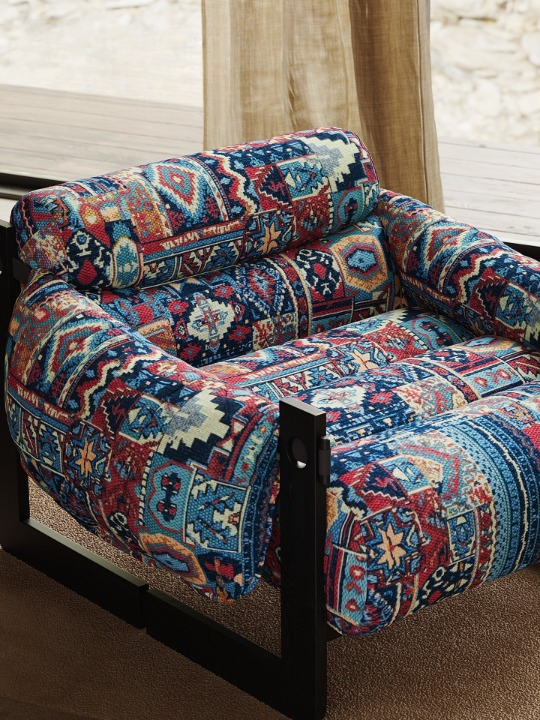 Oversized Boho Accent Chair, Upholstered Lounge Armchair with Exposed Wood Frame, Patterned Single Sofa Chair for Living Room, Bedroom, Balcony and Reading Nook