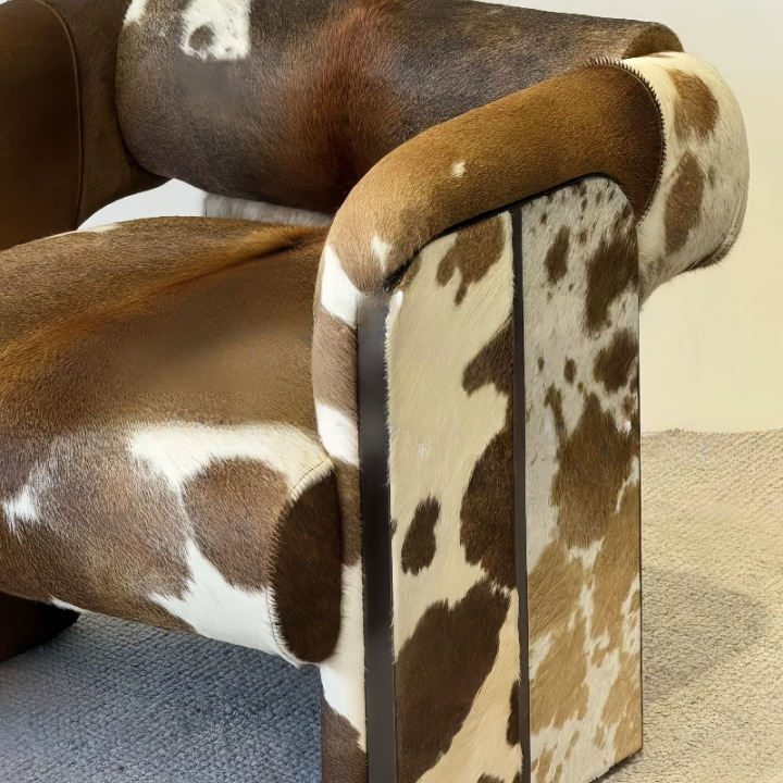 Cow Print Accent Chair with Solid Wood Frame, Brown and White