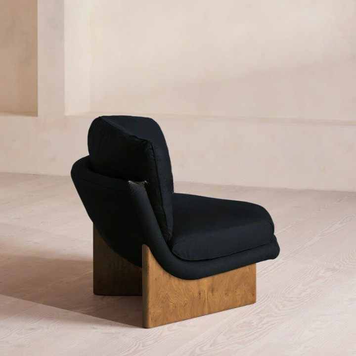 Curved Upholstered Loveseat Chair, Black Fabric Lounge Sofa with Wood Base for Living Room, Hotel, Villa, Boutique Store, Reception Seating