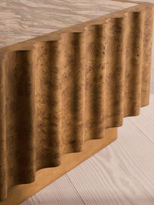 Square Marble Top Coffee Table, Burl Wood Accent Cocktail Table for Living Room