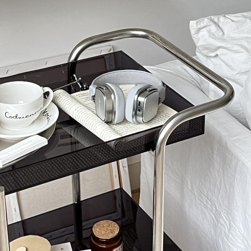 Acrylic Rolling Bar Cart with 2 Shelves and Stainless Steel Frame