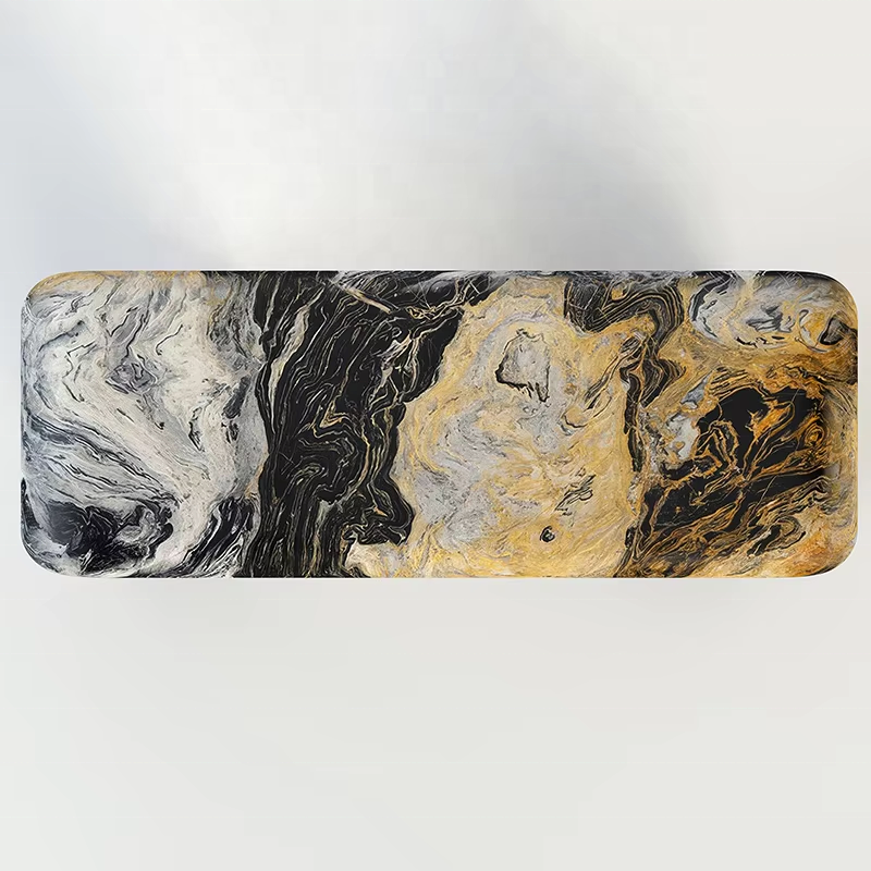 Black Gold Marble Console Table with Sculptural Spiral Legs