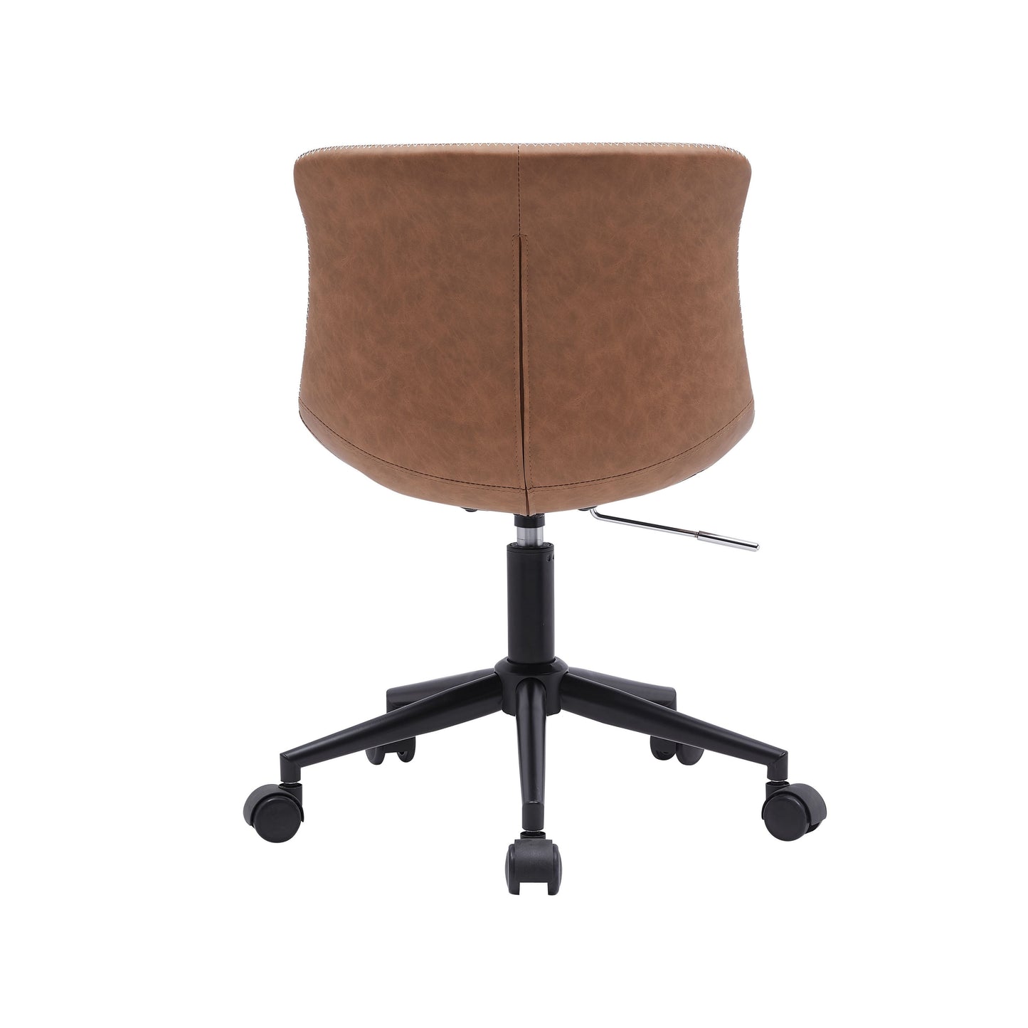 Tan PU Leather Armless Swivel Desk Chair with Wheels