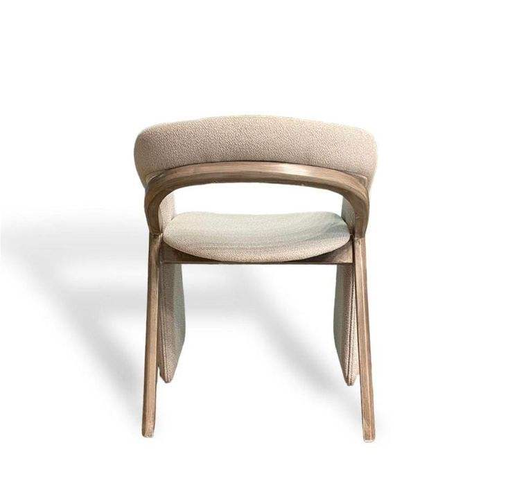 Modern Cream Boucle Dining Chair, Sculptural Upholstered Armchair with Wood Legs, Italian Style Accent Chair for Dining Room, Restaurant, Cafe, Living Room