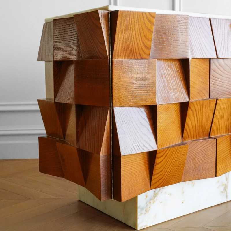 Retro Ripple Drawer Cabinet – Designer Modular Sideboard, Artistic Block Pattern Storage