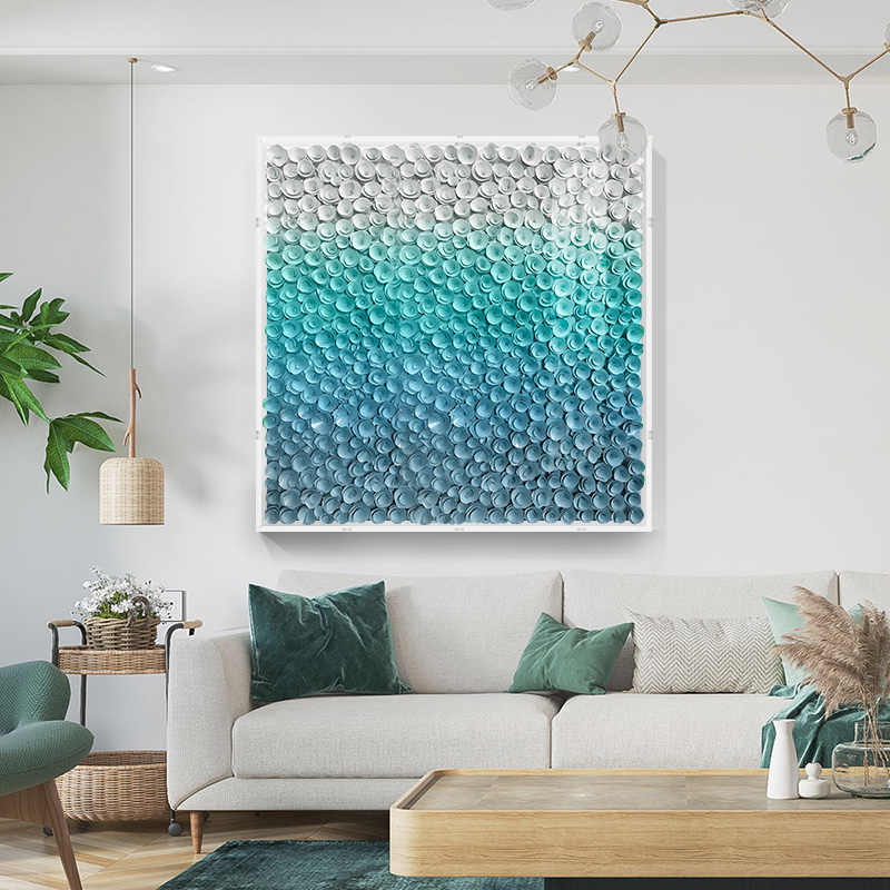 Modern 3D Wooden Floral Gradient Wall Art, Luxury Acrylic Framed Decorative Panel, Sofa Background, Entryway & Living Room