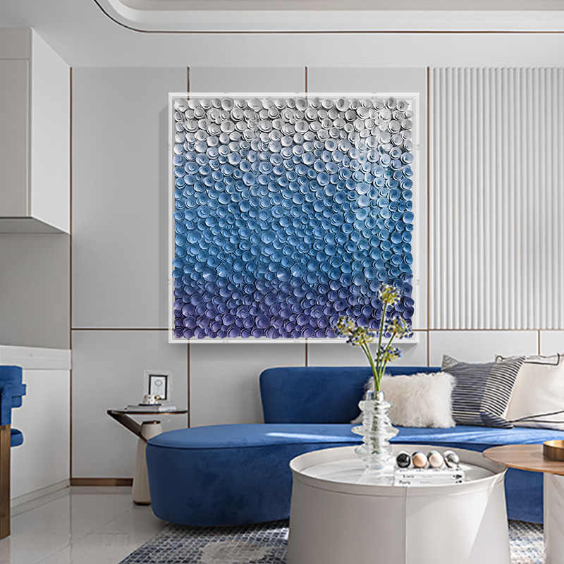 Modern 3D Wooden Floral Wall Art, Luxury Blue Gradient Acrylic Box Frame, Large Sofa Background & Entryway Decorative Panel