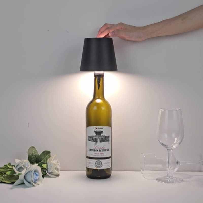 Bottle LED Night Light, Rechargeable Mini Table Lamp with Three-Color Dimming – Black, Party Bottle Insert