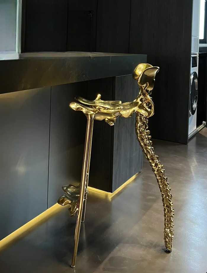 Luxury Brass Bar Stool – Modern Art Skeleton High Chair for Villa, Hotel, Gallery, Café & Bar