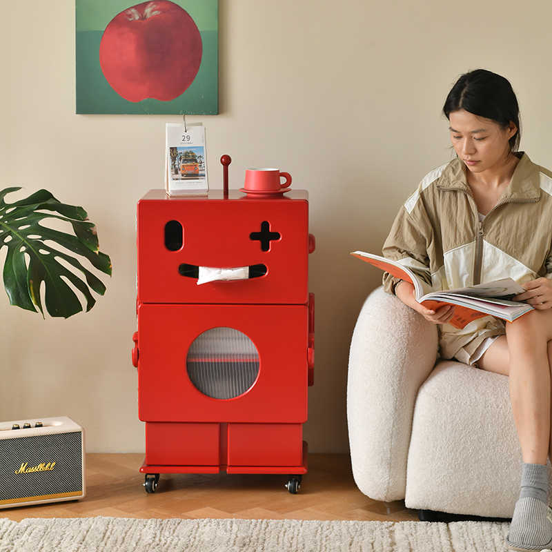 Robot-Shaped Storage Side Table with Wheels – Creative Modern Art Furniture Cabinet, Fun Kids Room Organizer, Playful Living Room Accent with Drawer & Compartment