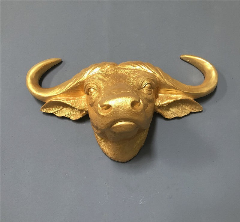 Gold Ox Zodiac Animal Head Wall Decor, Sculpture for Entryway, Living Room, Bar, Indoor/Outdoor