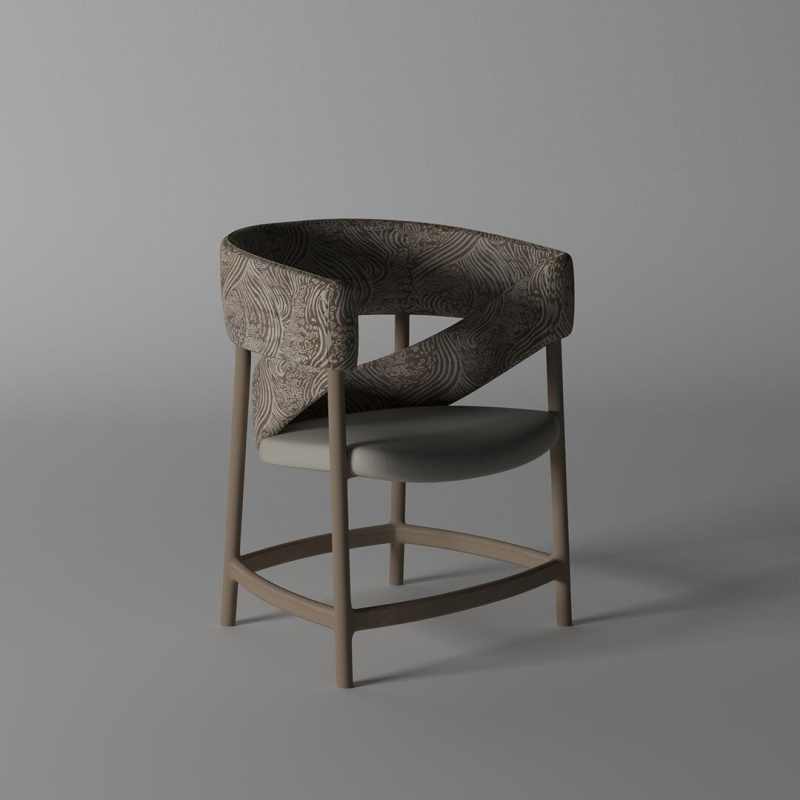 Vintage Designer Circular Chair – Solid Wood Dining, Owner, Study, Conference Accent Chair with Artistic Patterned Upholstery