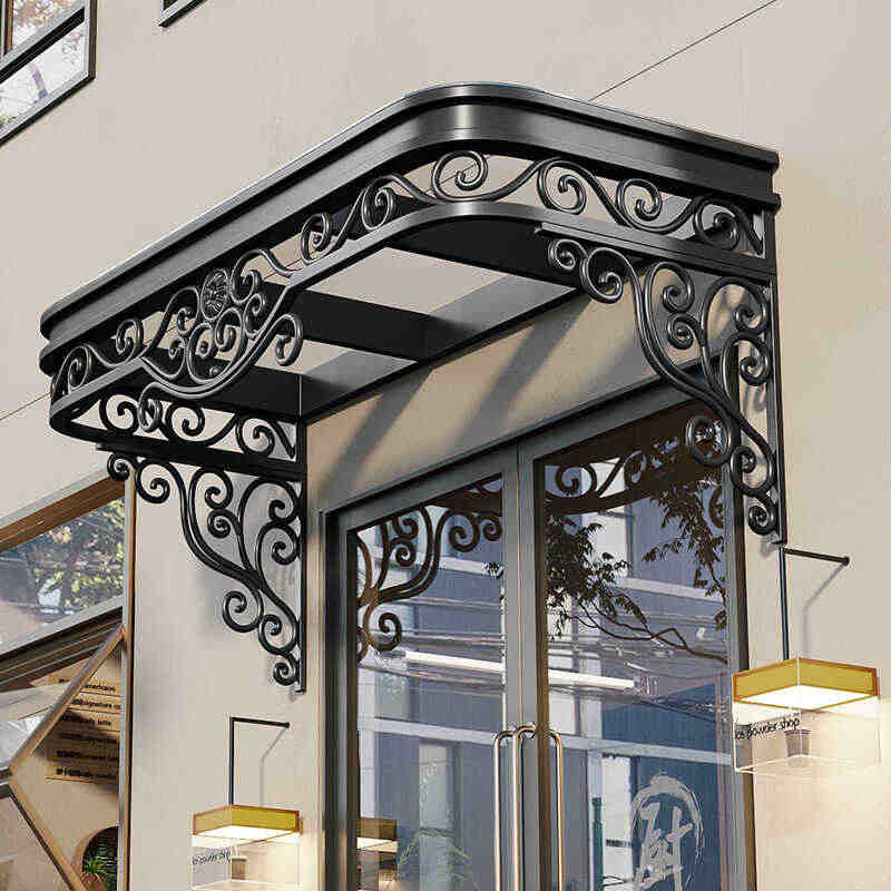 French Style Aluminum Door Canopy – Wrought Iron Decorative Window Awning, Outdoor Weather Protection with Ornate Scroll Design for Home Entrances