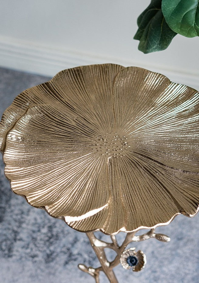 Accent Table, Luxury Retro Gold Floral Coffee/End Table, Branch Side Table for Living Room, Bedroom, or Balcony