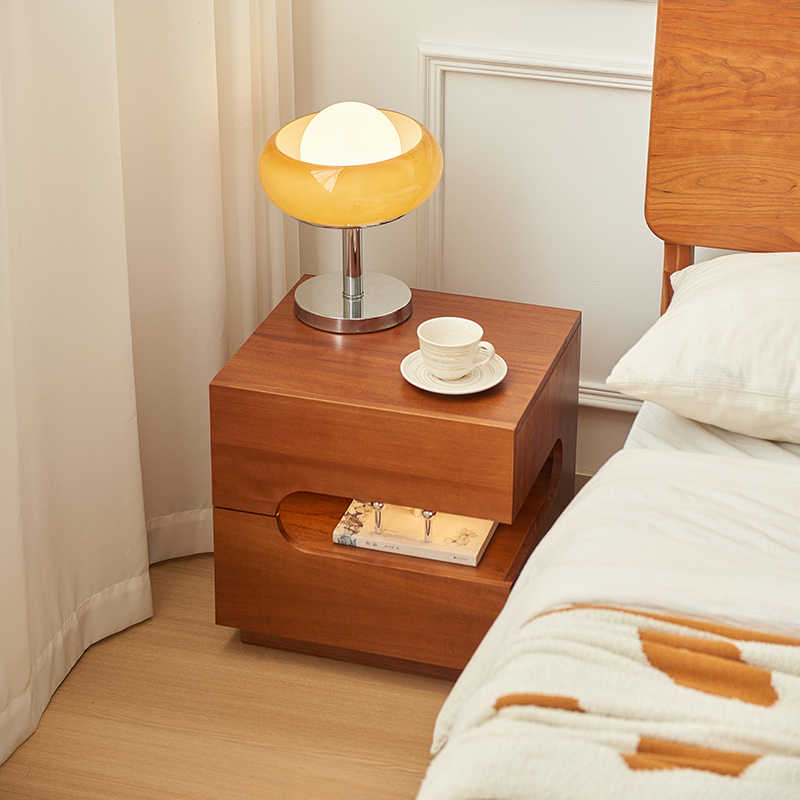 Mid-Century Solid Wood Floating Bedside Table with Strip Light, Right-Suspended Design – No Assembly Needed, FAS Grade Boxwood
