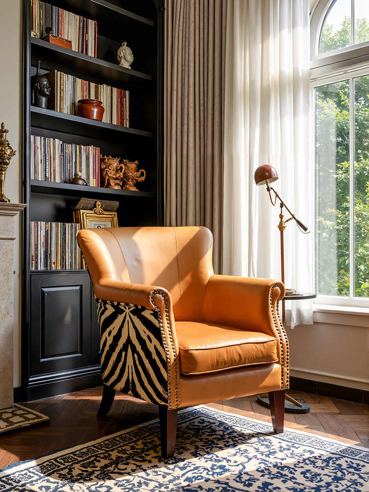 Vintage Leather Tiger Chair – Retro Cigar Single Armchair for Living Room, Study, Balcony