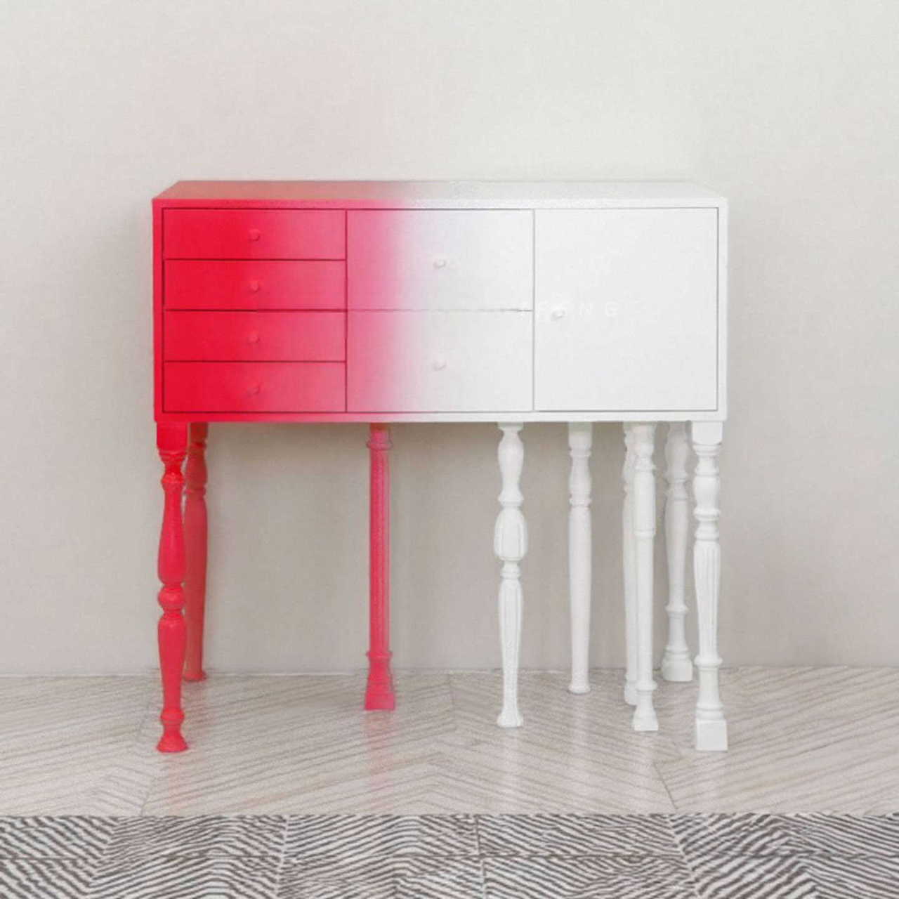 Modern Luxury Solid Wood Ombre Entryway Cabinet, Artistic High-End Storage Sideboard for Living Room and Foyer