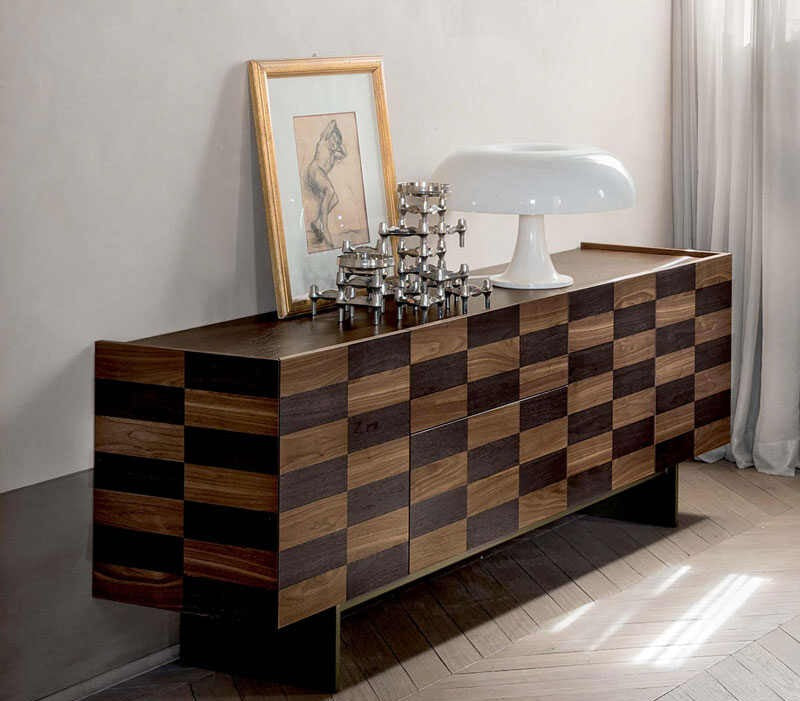 Retro Mid-Century Creative Checkerboard Sideboard Cabinet, Vintage Small Space Storage Buffet for Living Room Entryway