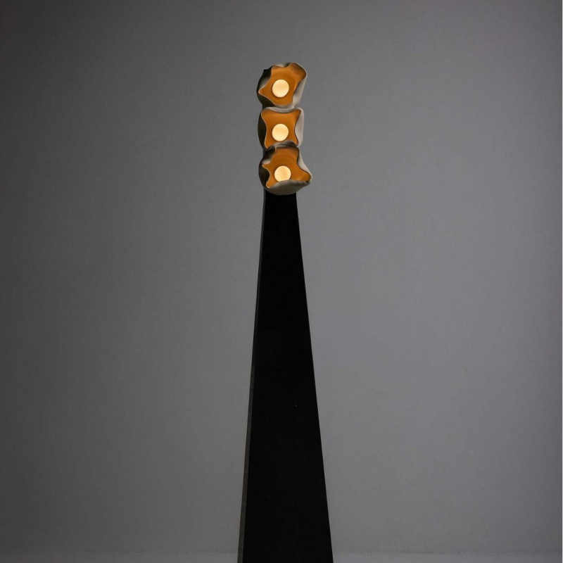 Postmodern Brass Leather Parchment Mini Flowerball Floor Lamp, Art Sculpture Chaji Style, Restaurant/Boutique Decor