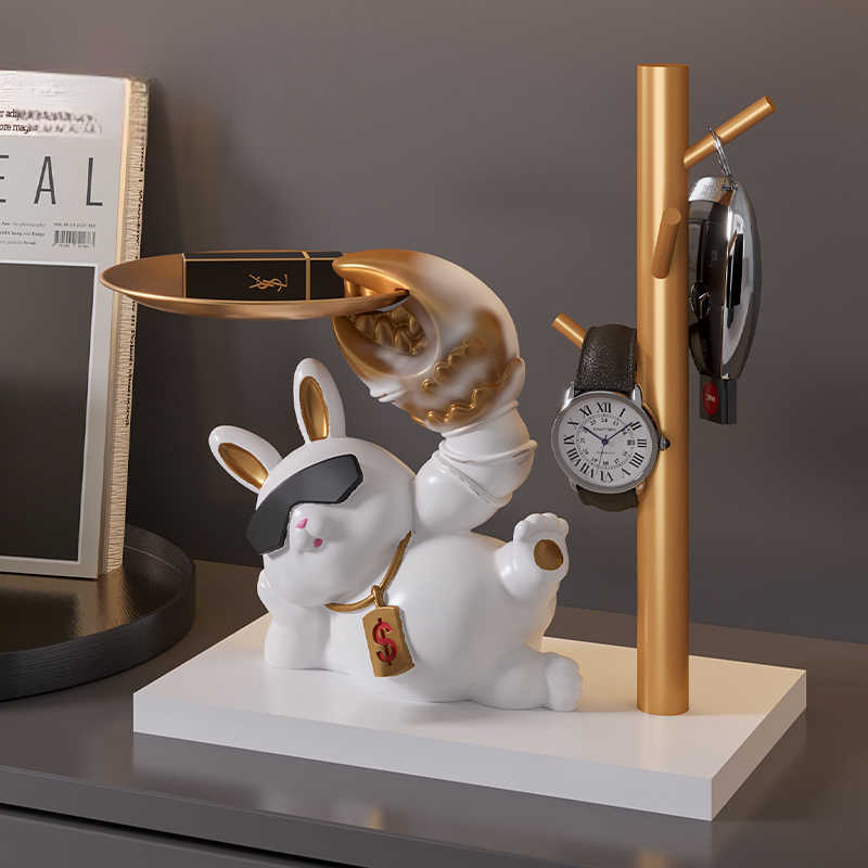 Lucky Rabbit Key Organizer and Entryway Tray, Modern Decorative Bunny Accessory Holder for Foyer, Front Door, Gifts