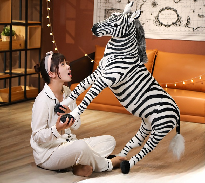 Large Rideable Realistic Zebra Plush Toy – Jumbo Stuffed Animal Photo Prop, Kids Room Decor, Birthday Gift, Indoor Model Doll