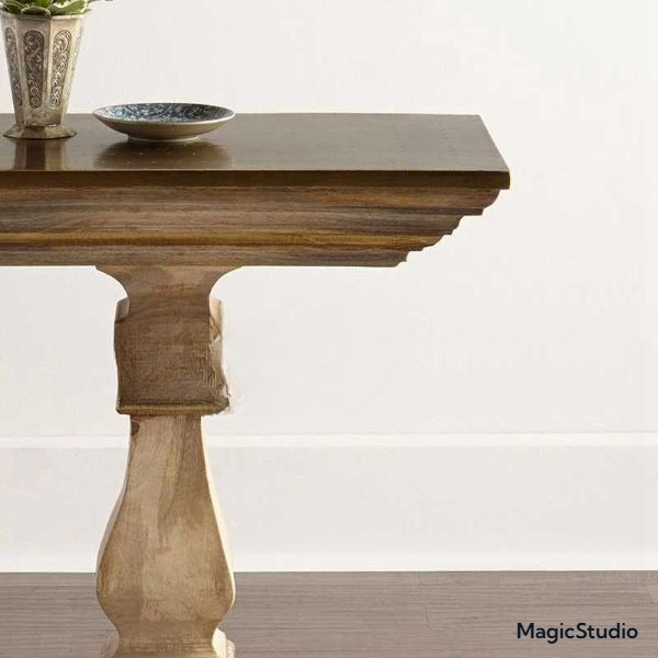 Country Vintage Solid Wood Pedestal Side Table – Rustic Distressed Accent Flower Stand, Classic Hallway Display Table