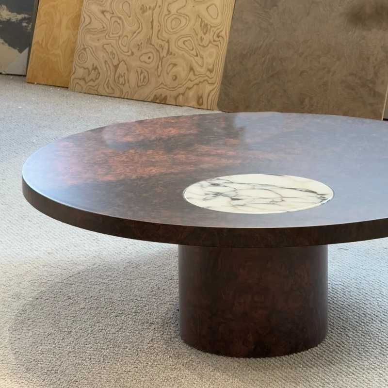 Modern Minimalist Round Coffee Table – High-End Marble Inlay, Artistic Geometry, Compact Luxury Tea Table for Living Room or Apartment