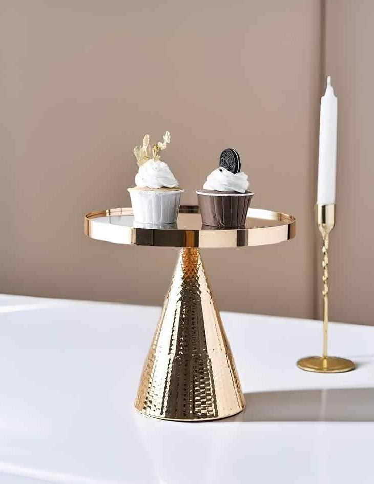 Luxury Multifunction Tall Serving Tray Set, Gold-Plated Dessert Stand & Cosmetic Organizer, Mirror-Finish Decorative Display Tray Small + Large