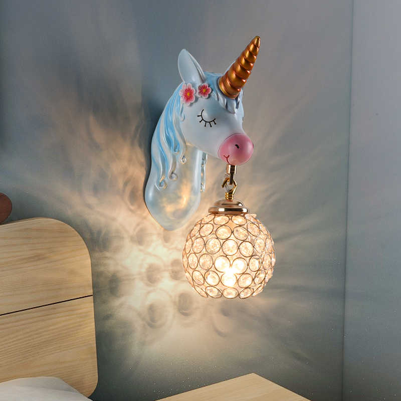 Creative Unicorn Wall Lamp, Cute Resin Crystal LED Decor Light for Kids Bedroom, Living Room, Corridor