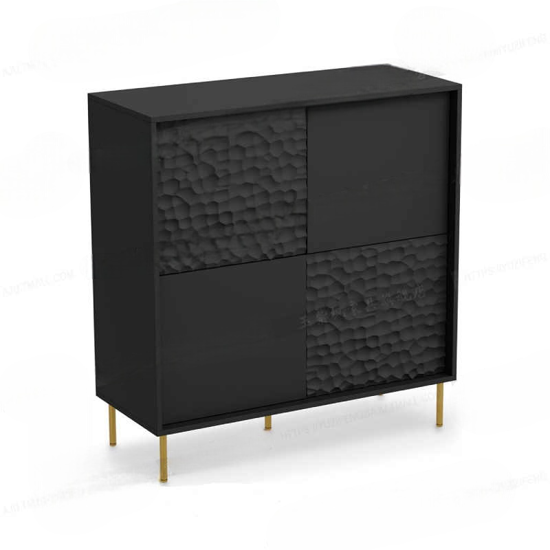 Modern Luxury Black Textured Sideboard Cabinet, Minimalist Storage Console for Entryway, Living Room, Shoe Cabinet
