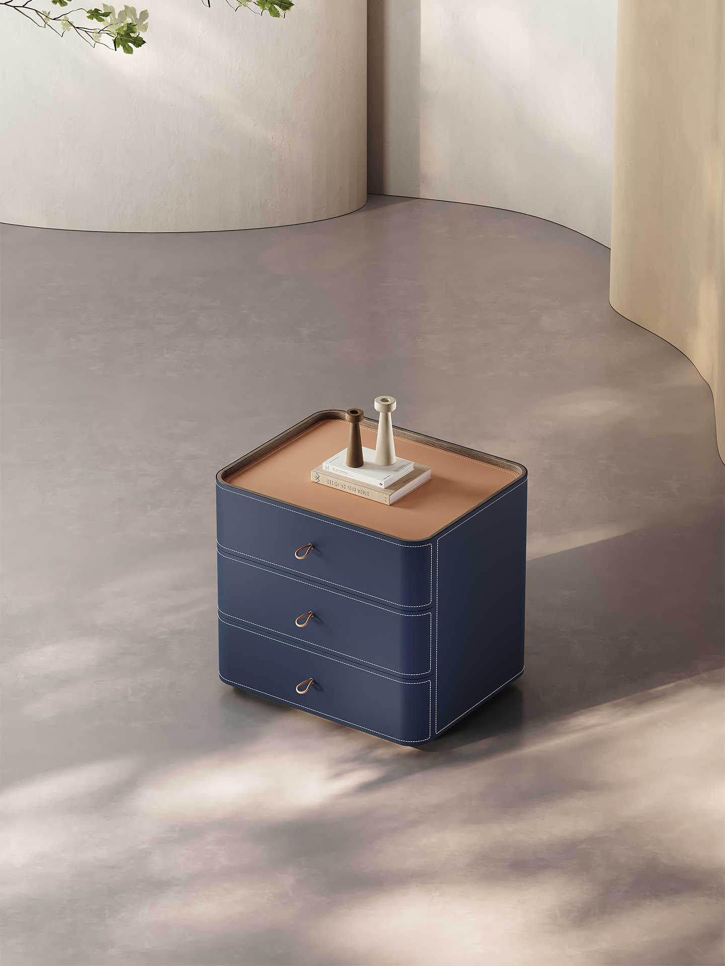 Modern Luxury Minimalist Navy Blue Bedside Table, Style 3-Drawer High-End Nightstand for Bedroom, Designer Creative Bedside Cabinet