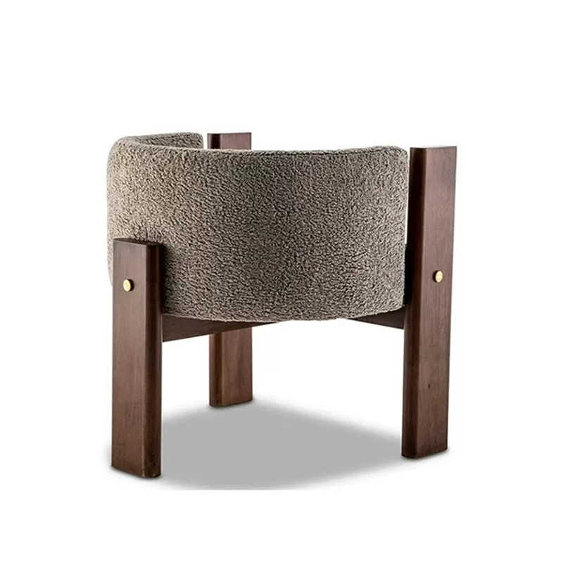 Wabi-Sabi Solid Wood Accent Chair – Mid-Century Modern Bouclé Upholstered Armchair with Walnut Frame, Contemporary Lounge Chair for Dining Room, Office, Café