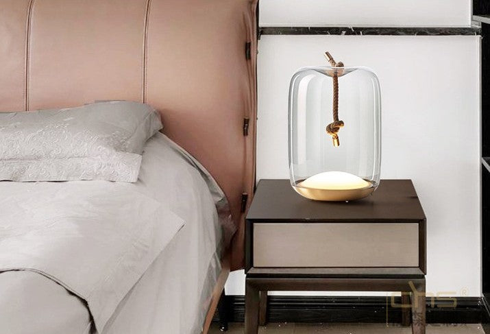 Knot Table Lamp, Minimal Iron Glass Table Light, Bedroom/Living Room/Study, Smoky Gray