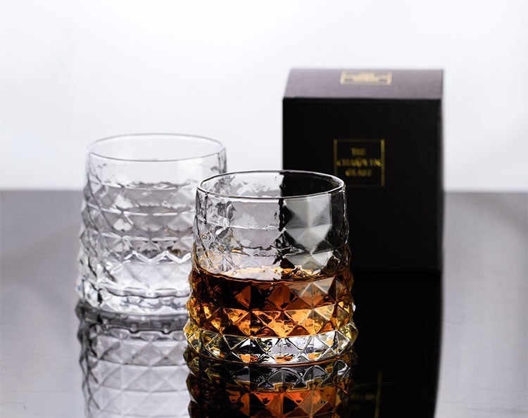 Prism Crystal Whiskey Glass 350ml – Premium Geometric Pattern Tumbler for Scotch, Bourbon & Cocktails – Set of 6 With Gift Box, Cloth & Coasters