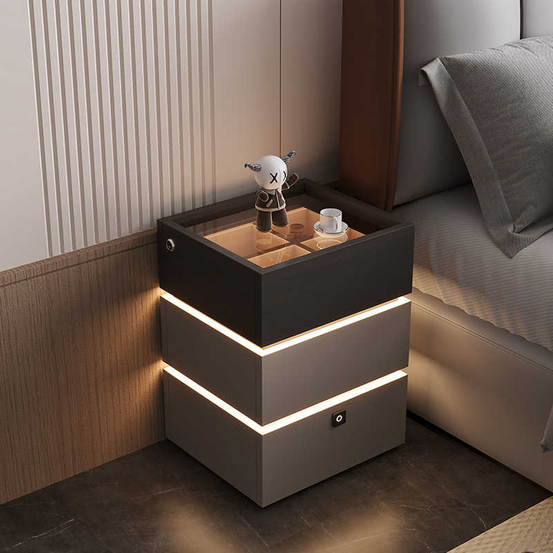 Modern Luxury Smart Nightstand, Three-Drawer Solid Wood Bedside Cabinet